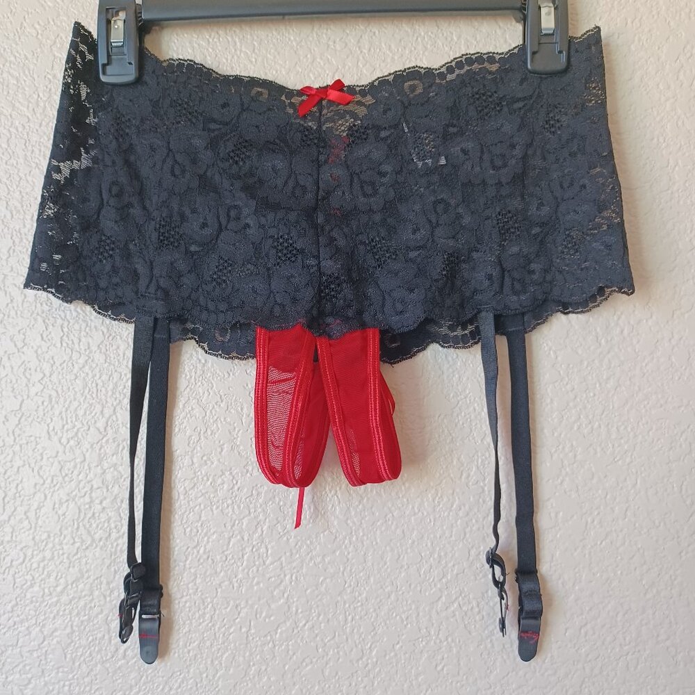 Vintage Frederick's of Hollywood Seduction Crotchless Lace Garter Panty Womens L